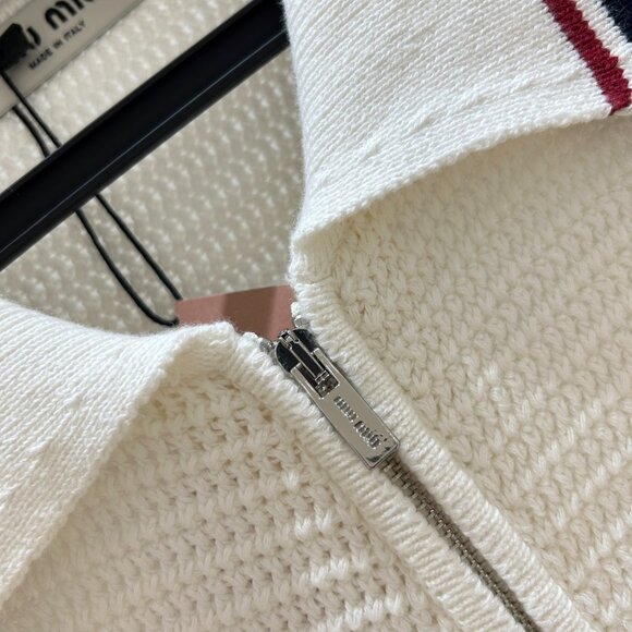 Women's Miu Miu Color-blocked Striped Collared Knit Cardigan Sz M - Picture 5 of 9